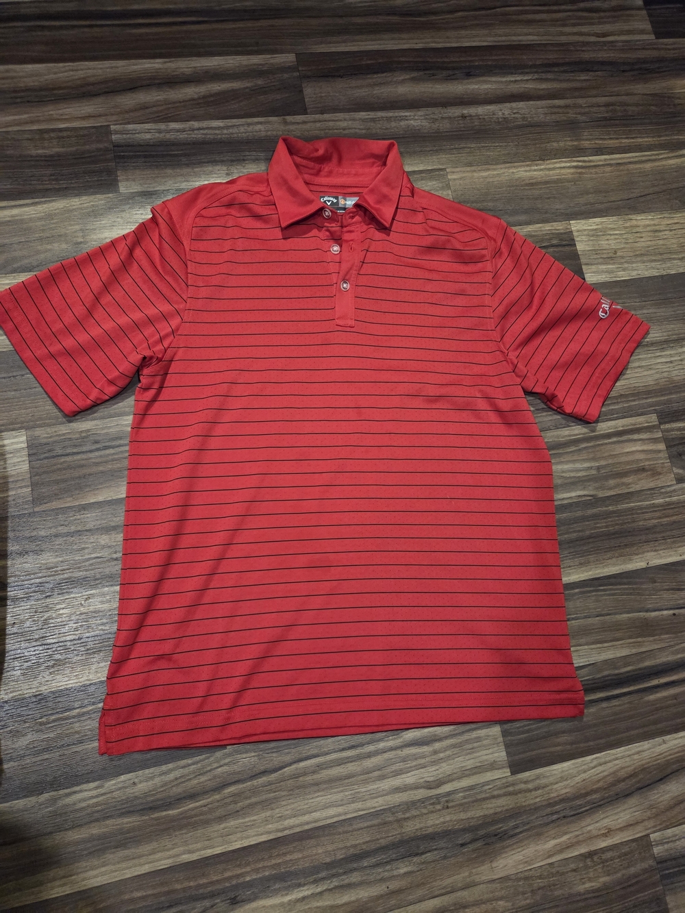 Callaway Red Polo with Thin Black Stripes